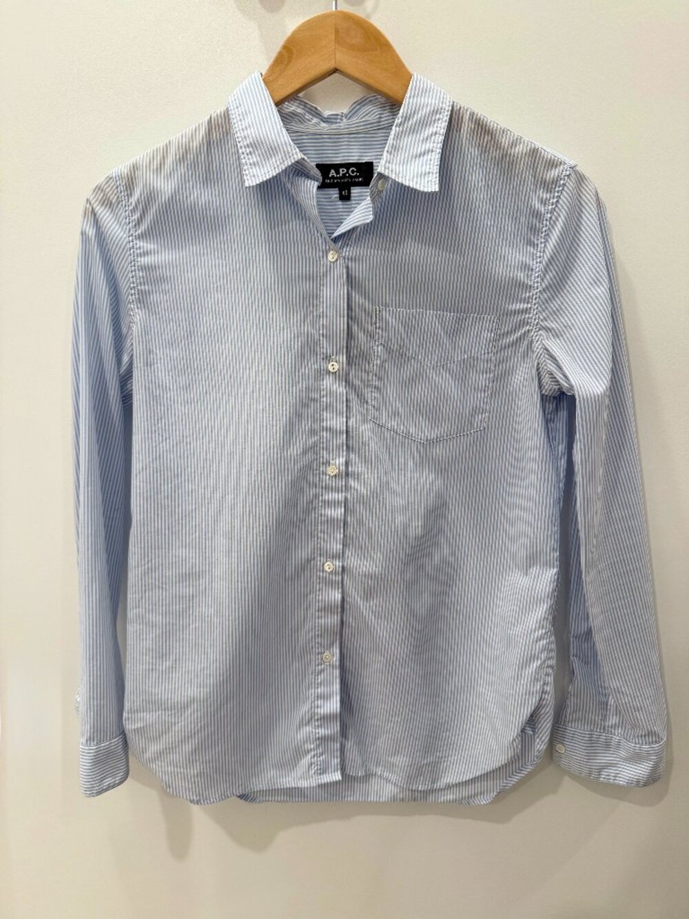A.P.C. Rue Madame Paris Blue White Striped Cotton Button Down Shirt XS